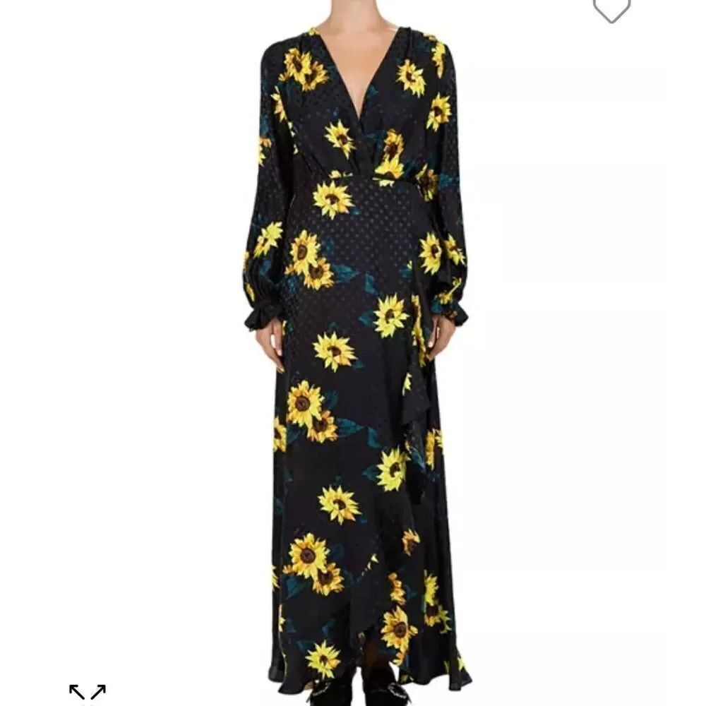 The Kooples Floral Black and Yellow Wrap Maxi Dress